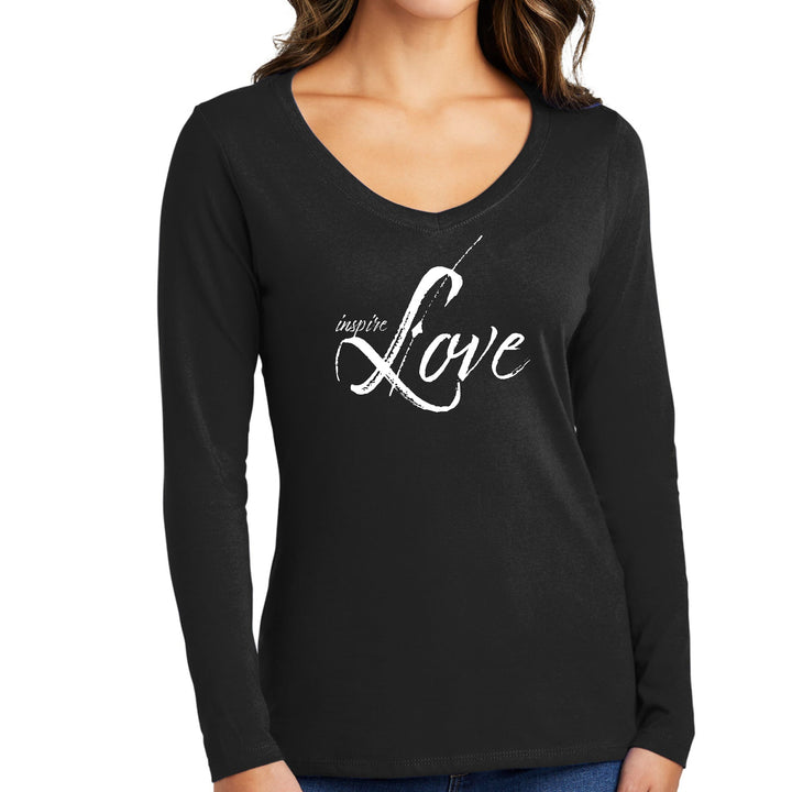 Womens Long Sleeve V-neck Graphic T-shirt - Inspire Love - Womens | T-Shirts