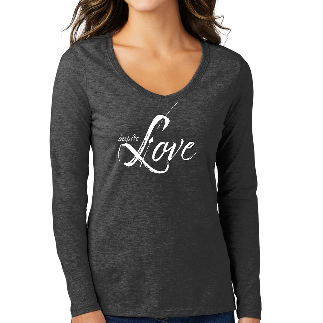 Womens Long Sleeve V-neck Graphic T-shirt - Inspire Love - Womens | T-Shirts