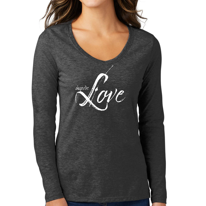 Womens Long Sleeve V-neck Graphic T-shirt - Inspire Love - Womens | T-Shirts