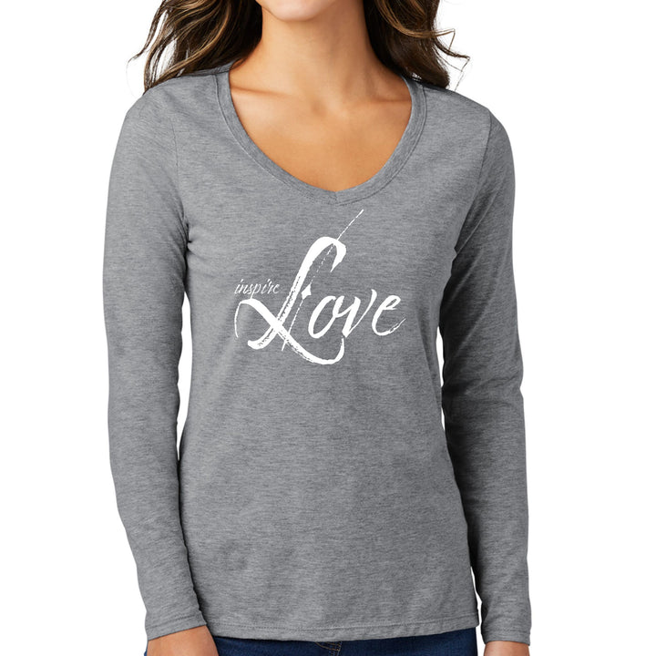 Womens Long Sleeve V-neck Graphic T-shirt - Inspire Love - Womens | T-Shirts