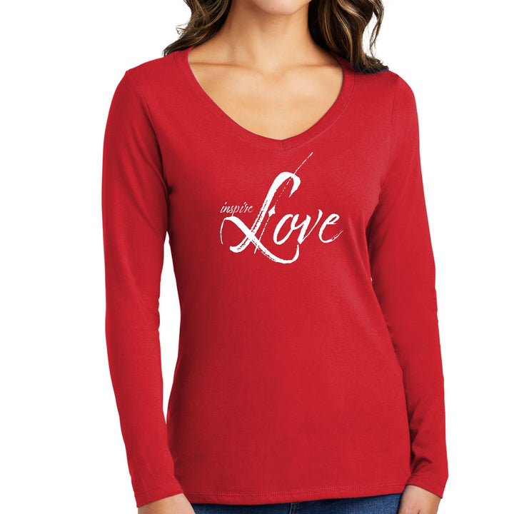 Womens Long Sleeve V-neck Graphic T-shirt - Inspire Love - Womens | T-Shirts