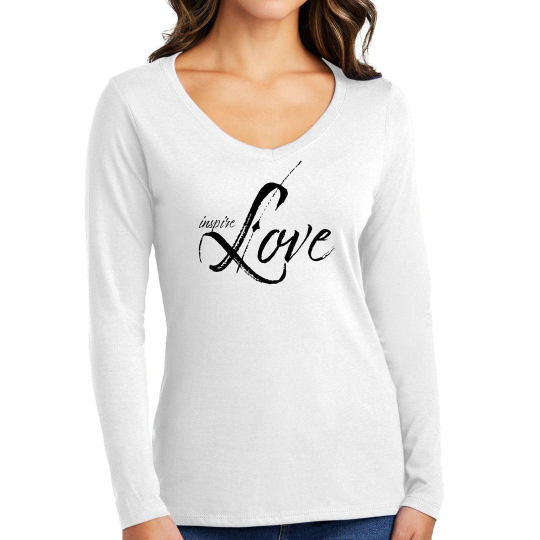 Womens Long Sleeve V-neck Graphic T-shirt Inspire Love - Womens | T-Shirts