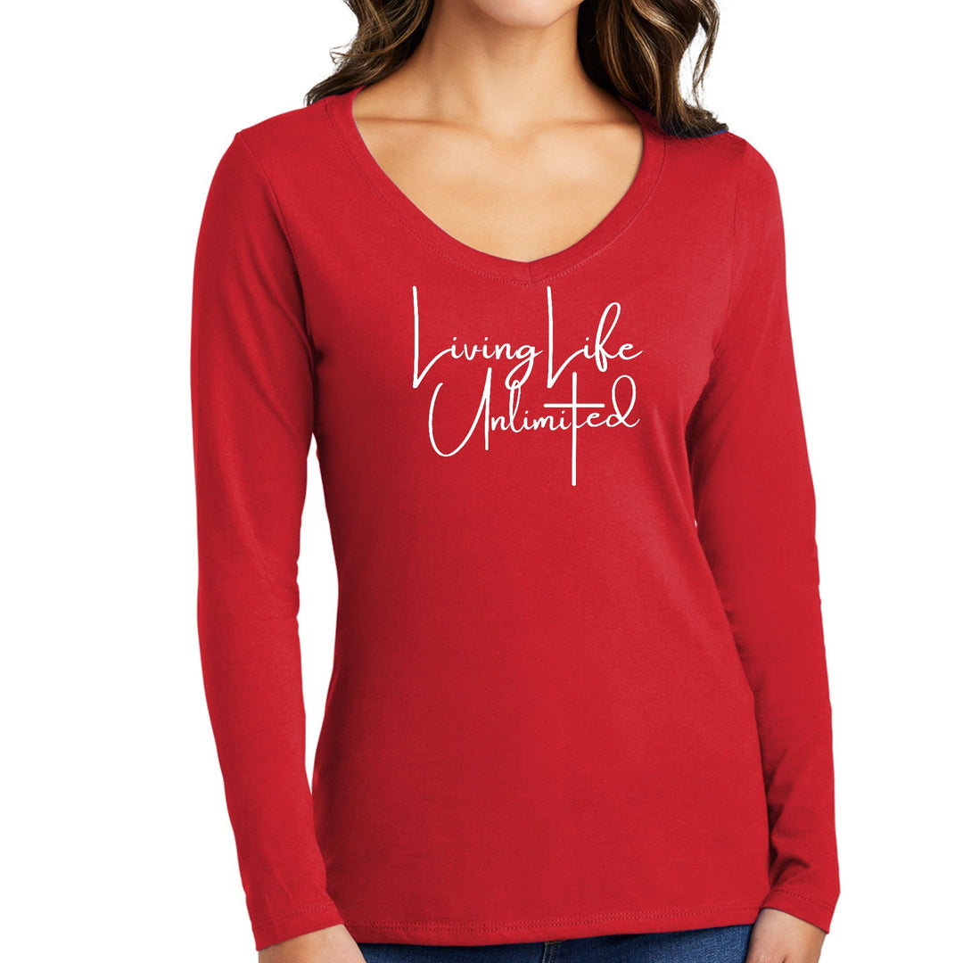 Womens Long Sleeve V-neck Graphic T-shirt Living Life Unlimited - Womens