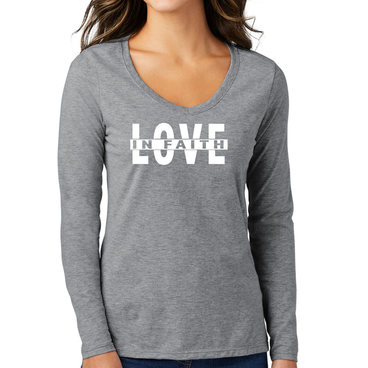 Womens Long Sleeve V-neck Graphic T-shirt Love in Faith - Womens | T-Shirts