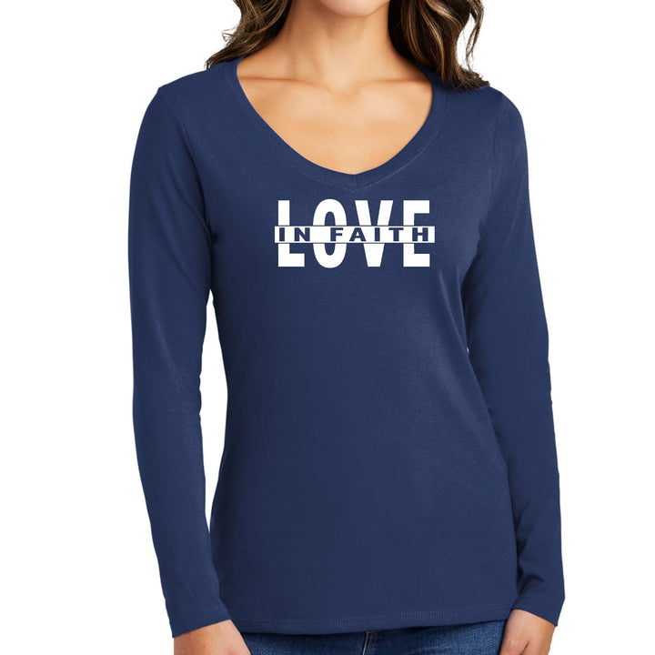 Womens Long Sleeve V-neck Graphic T-shirt Love in Faith - Womens | T-Shirts