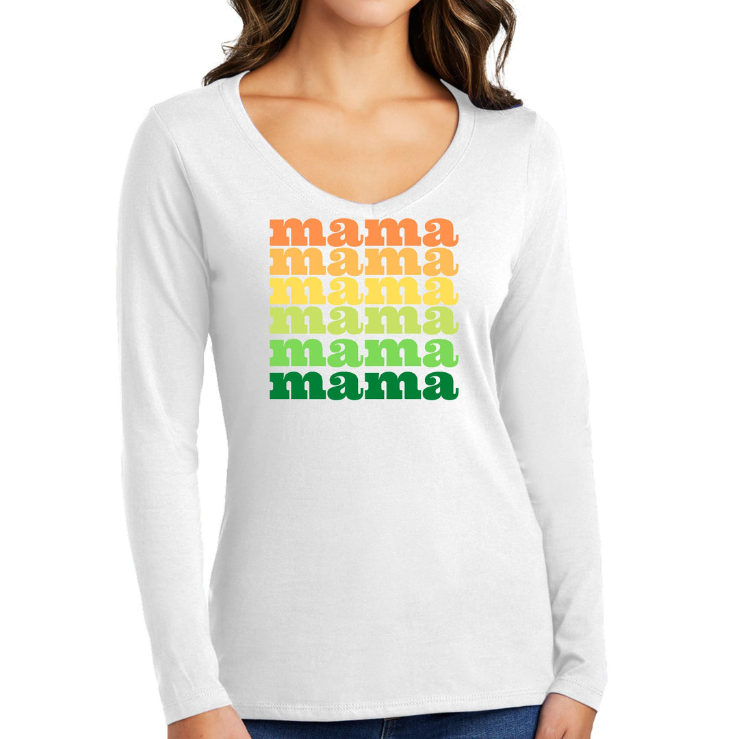 Womens Long Sleeve V-neck Graphic T-shirt Mama Celebrating Mothers - Womens