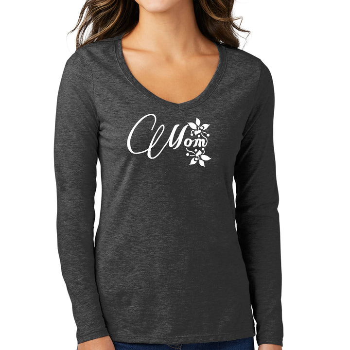 Womens Long Sleeve V-neck Graphic T-shirt - Mom Appreciation - Womens