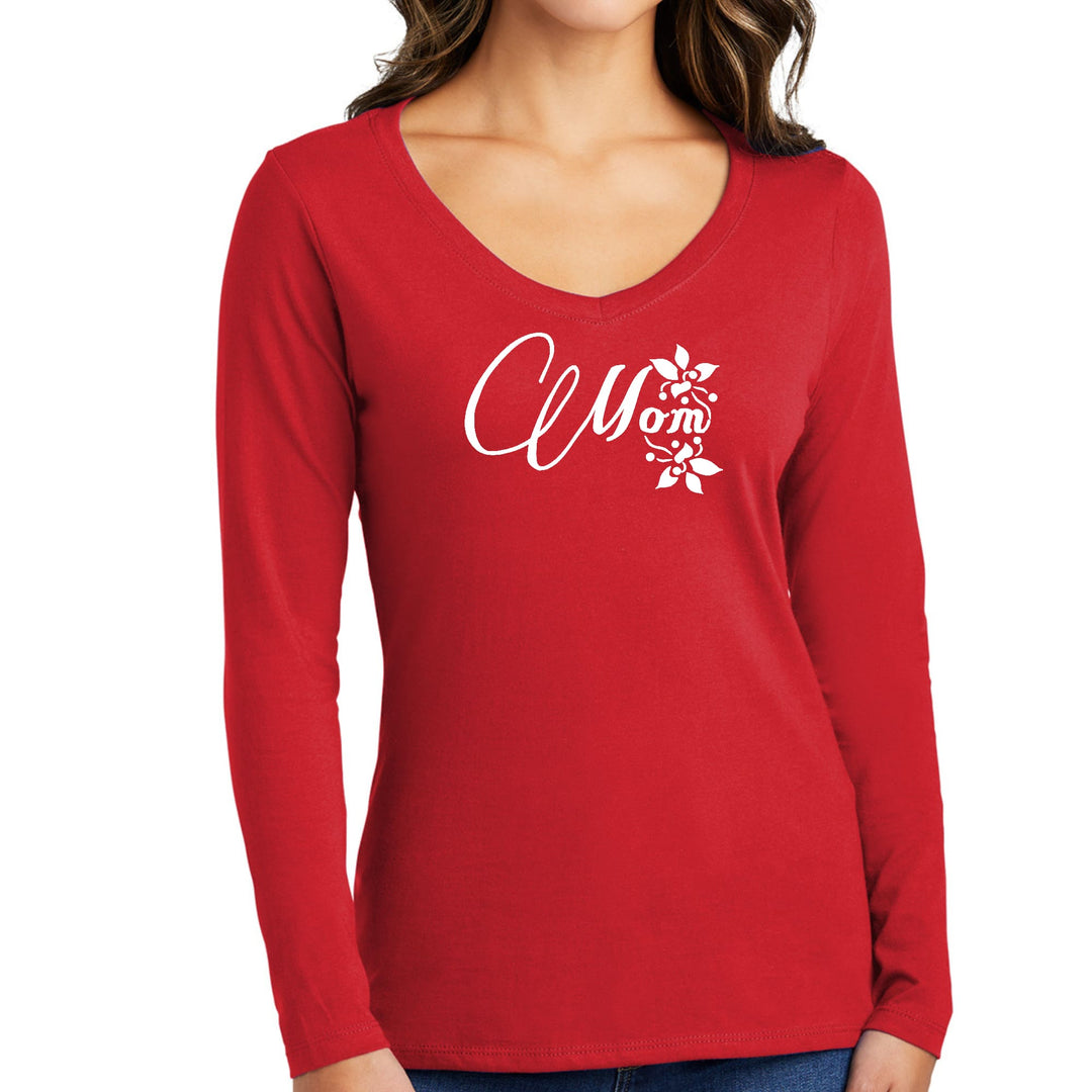 Womens Long Sleeve V-neck Graphic T-shirt - Mom Appreciation - Womens