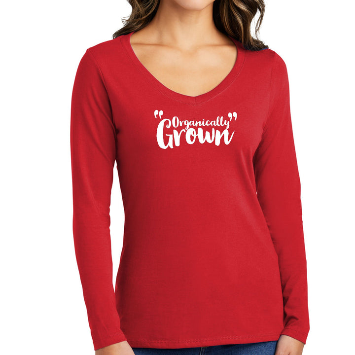 Womens Long Sleeve V-neck Graphic T-shirt - Organically Grown - Womens