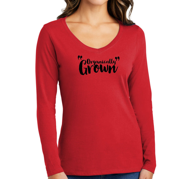 Womens Long Sleeve V-neck Graphic T-shirt - Organically Grown - Womens