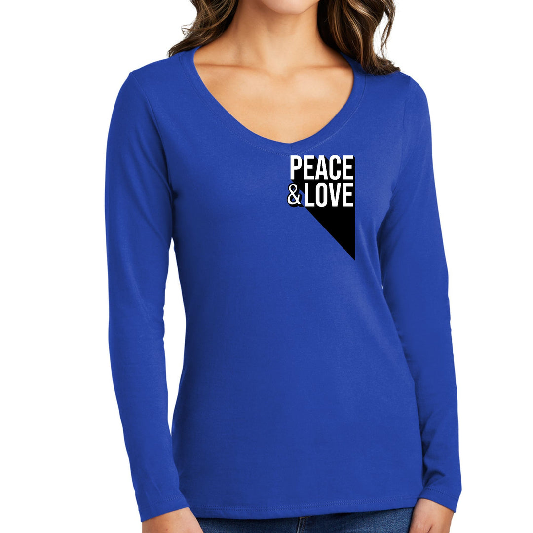 Womens Long Sleeve V-neck Graphic T-shirt Peace And Love Print - Womens