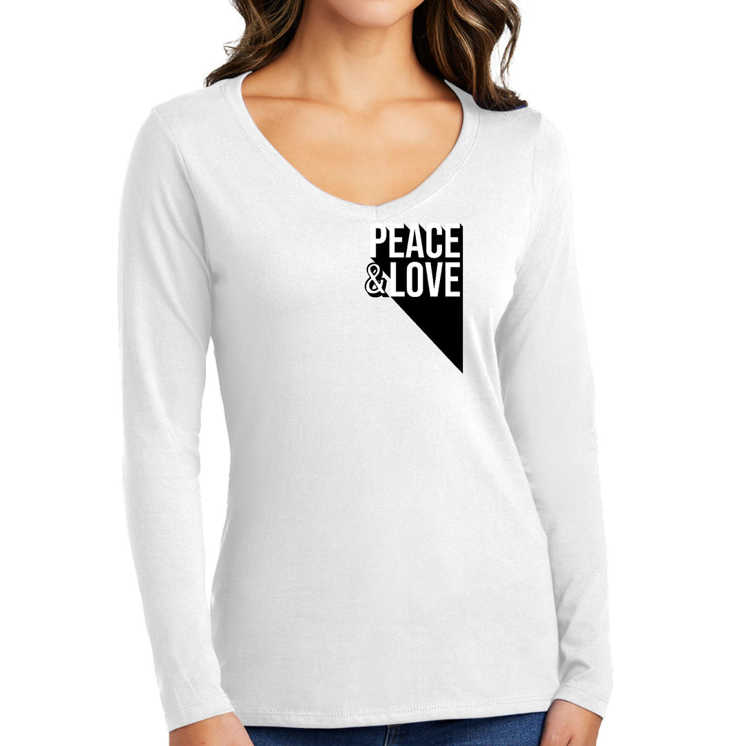 Womens Long Sleeve V-neck Graphic T-shirt Peace and Love Print - Womens