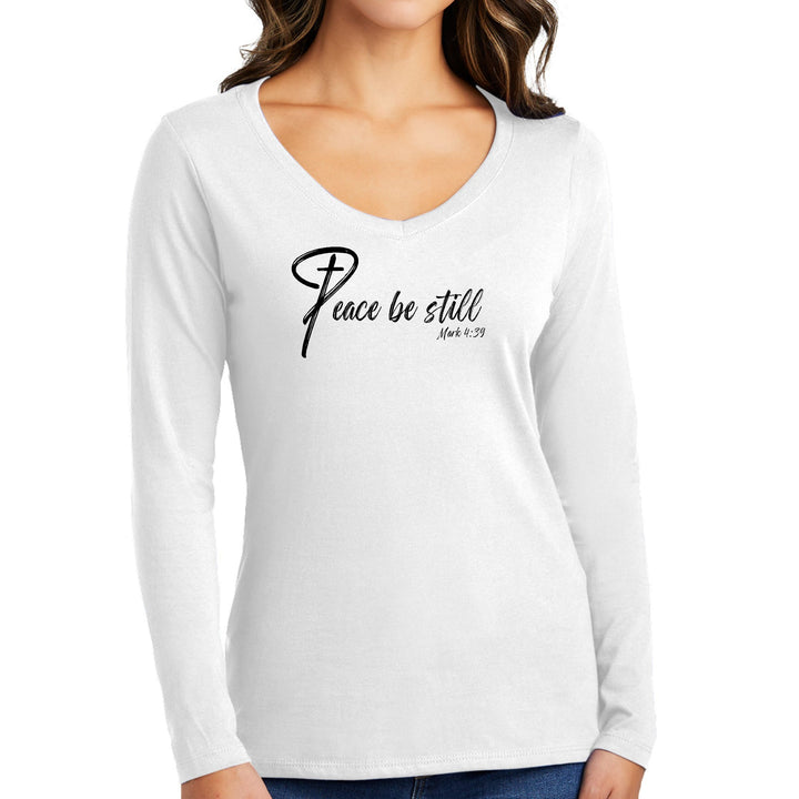 Womens Long Sleeve V-neck Graphic T-shirt Peace be Still - Womens | T-Shirts