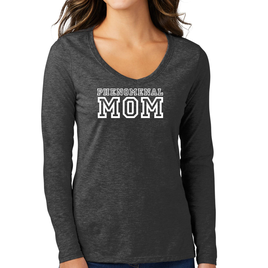 Womens Long Sleeve V-neck Graphic T-shirt Phenomenal Mom Print - Womens