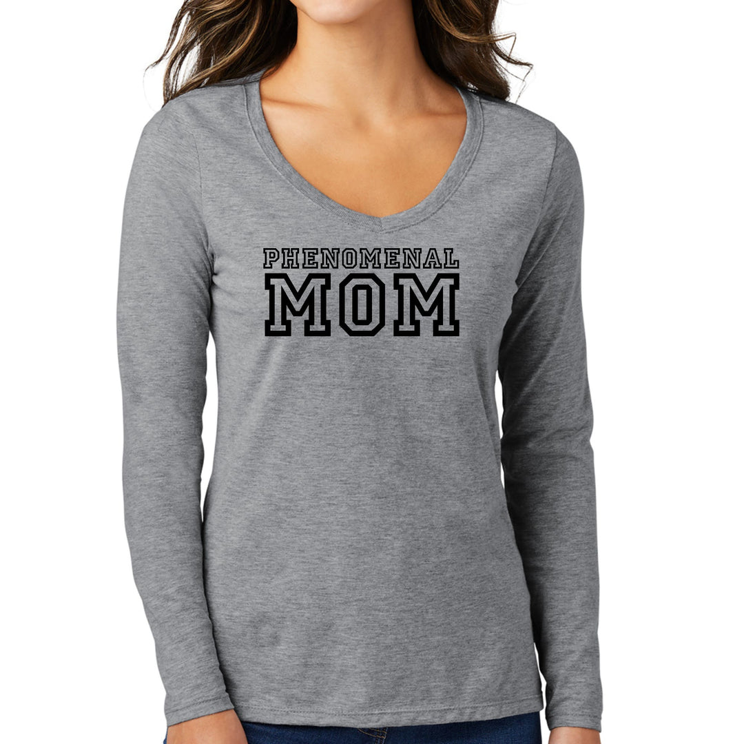 Womens Long Sleeve V-neck Graphic T-shirt Phenomenal Mom Print - Womens