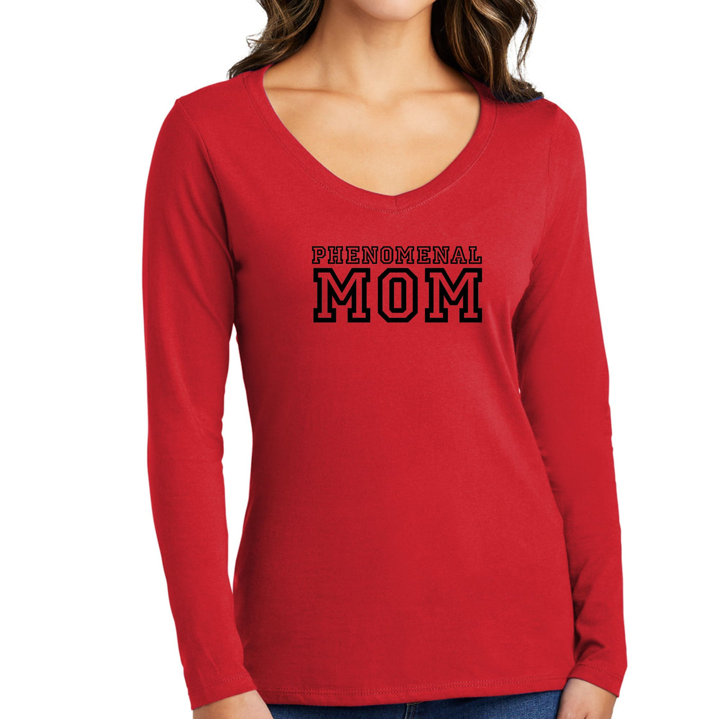 Womens Long Sleeve V - neck Graphic T - shirt Phenomenal Mom Print - Womens | T