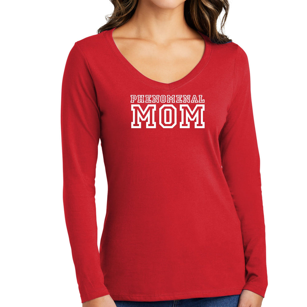 Womens Long Sleeve V-neck Graphic T-shirt Phenomenal Mom Print - Womens