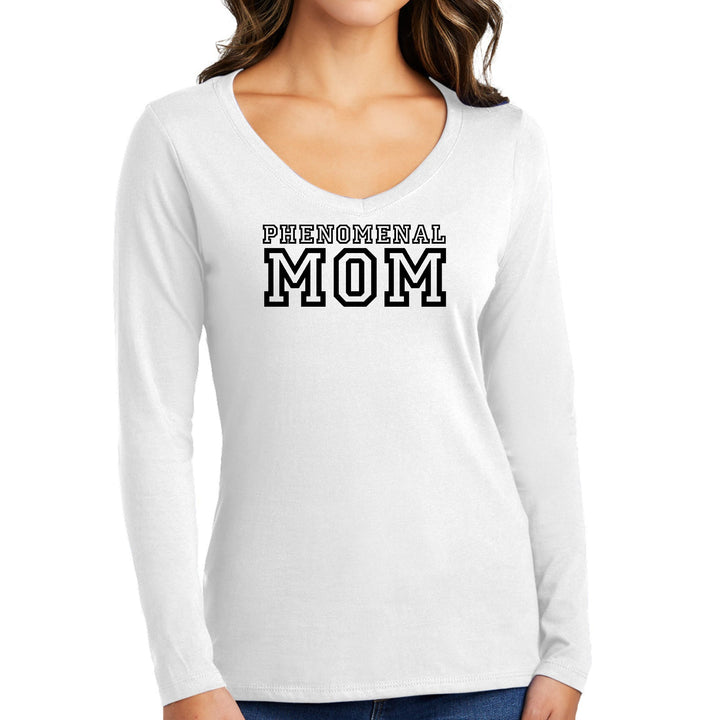 Womens Long Sleeve V-neck Graphic T-shirt Phenomenal Mom Print - Womens