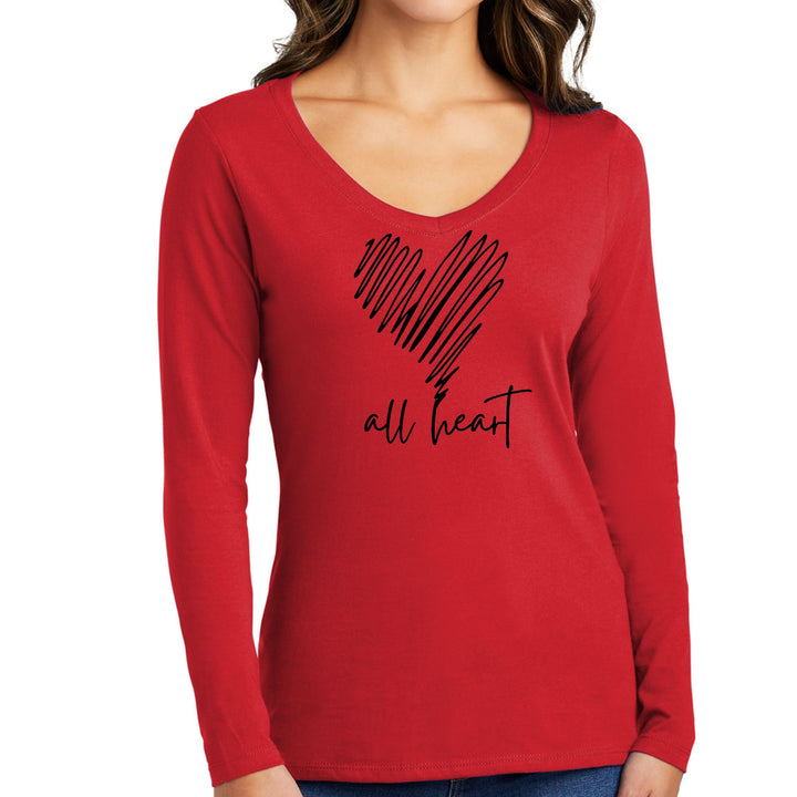 Womens Long Sleeve V-neck Graphic T-shirt Say it Soul All Heart - Womens