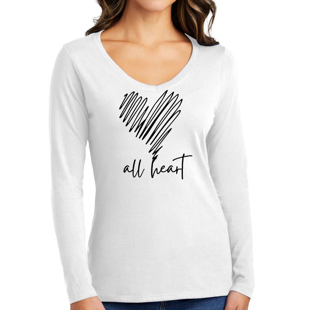 Womens Long Sleeve V-neck Graphic T-shirt Say it Soul All Heart - Womens