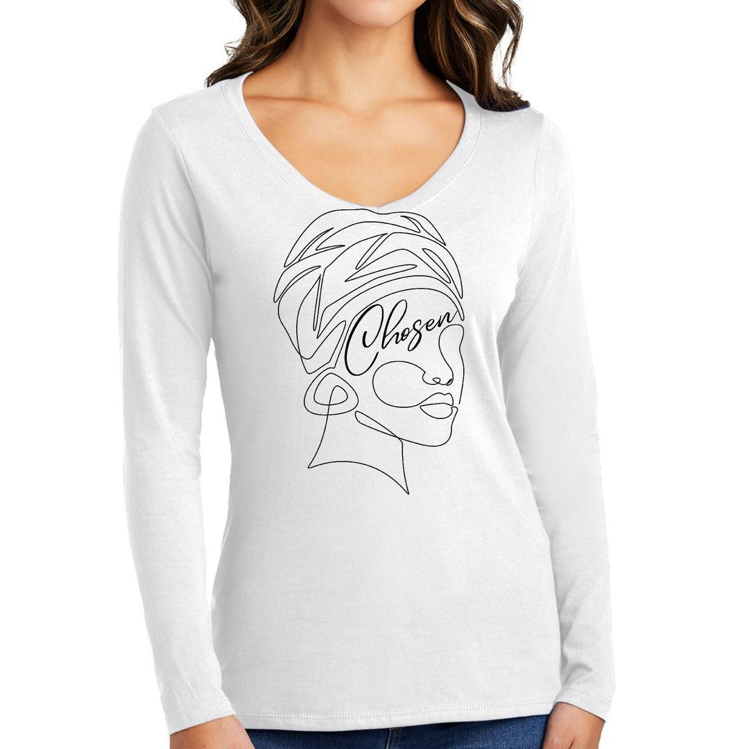 Womens Long Sleeve V-neck Graphic T-shirt Say It Soul ’chosen’ - Womens