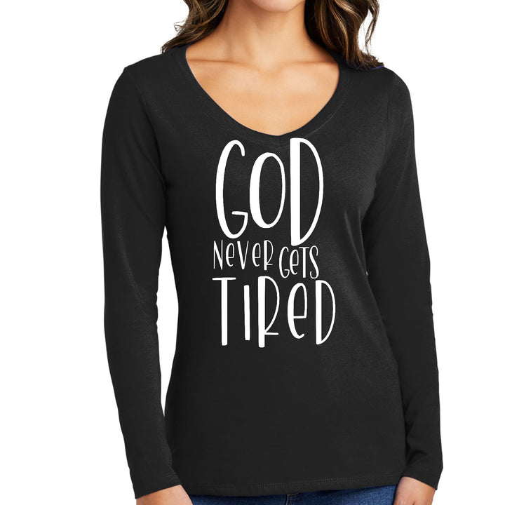 Womens Long Sleeve V-neck Graphic T-shirt - Say it Soul - God Never - Womens