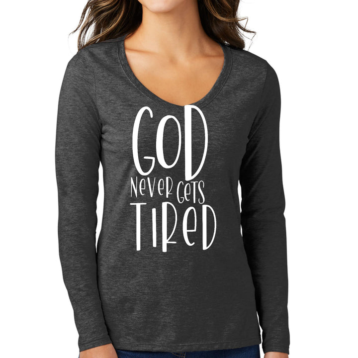 Womens Long Sleeve V-neck Graphic T-shirt Say It Soul - God Never - Womens