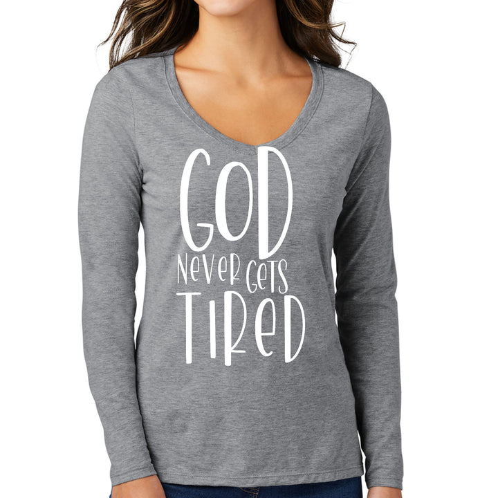 Womens Long Sleeve V-neck Graphic T-shirt - Say it Soul - God Never - Womens