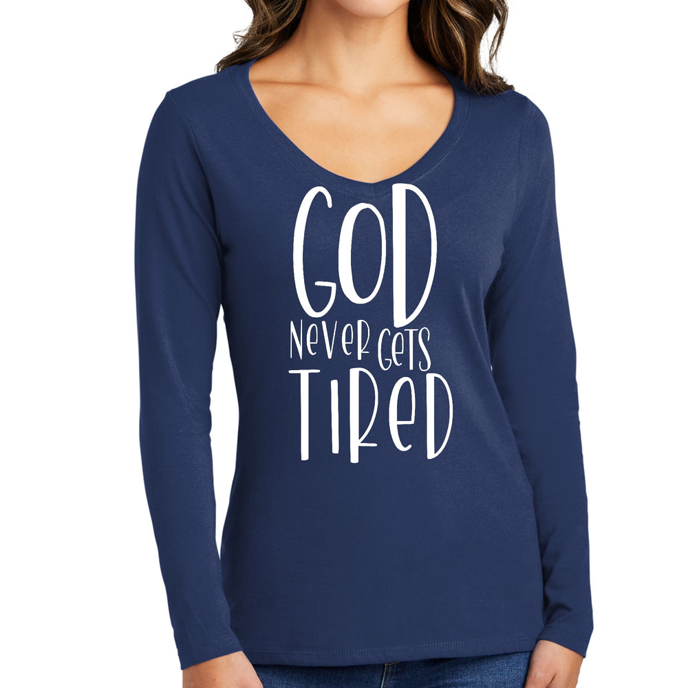 Womens Long Sleeve V-neck Graphic T-shirt - Say it Soul - God Never - Womens