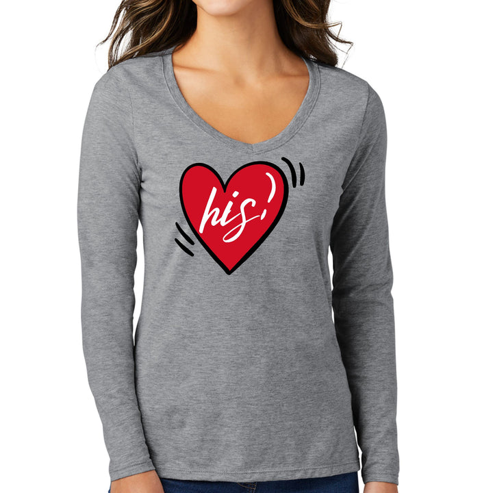 Womens Long Sleeve V-neck Graphic T-shirt - Say it Soul His Heart, - Womens