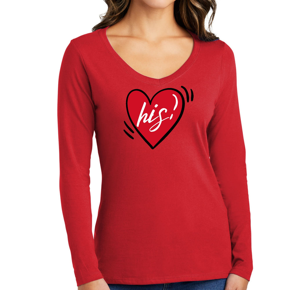 Womens Long Sleeve V-neck Graphic T-shirt Say It Soul His Heart, - Womens