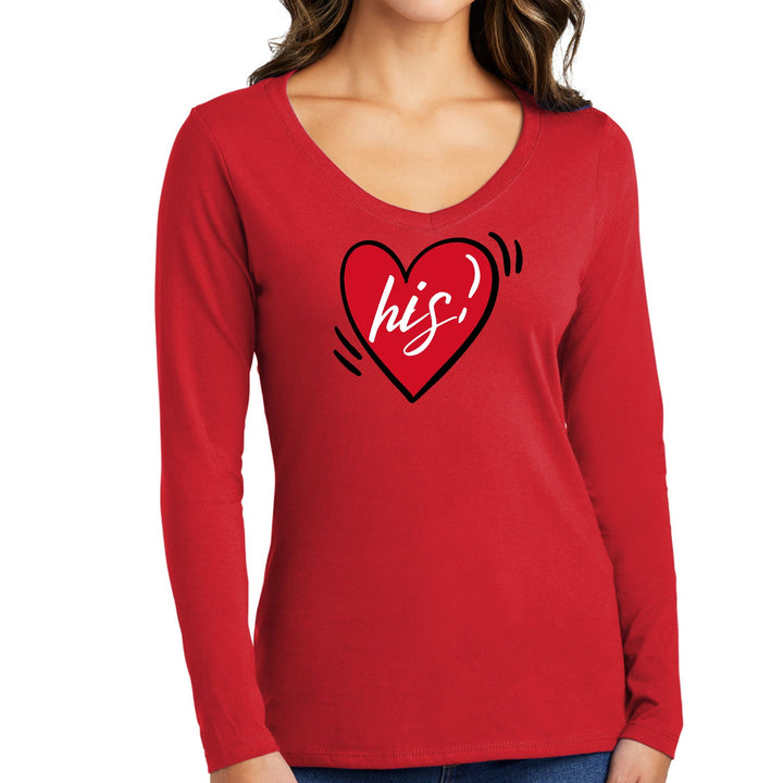 Womens Long Sleeve V-neck Graphic T-shirt - Say it Soul His Heart, - Womens