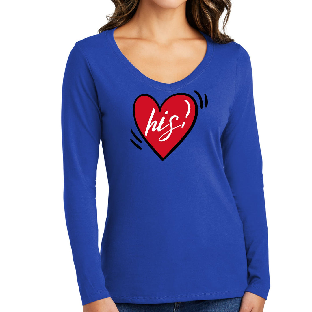 Womens Long Sleeve V-neck Graphic T-shirt Say It Soul His Heart, - Womens