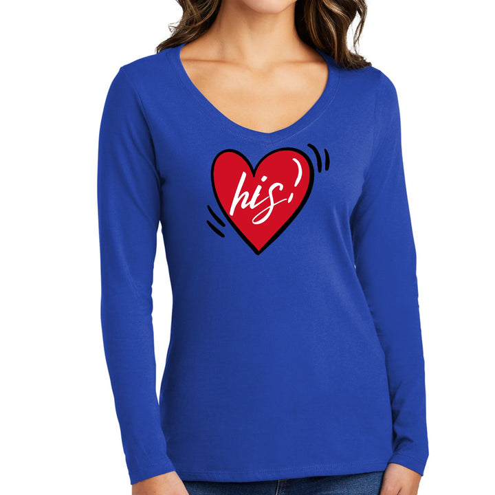 Womens Long Sleeve V-neck Graphic T-shirt - Say it Soul His Heart, - Womens