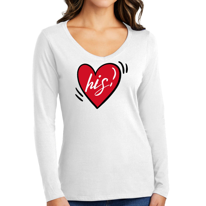 Womens Long Sleeve V-neck Graphic T-shirt - Say it Soul His Heart, - Womens