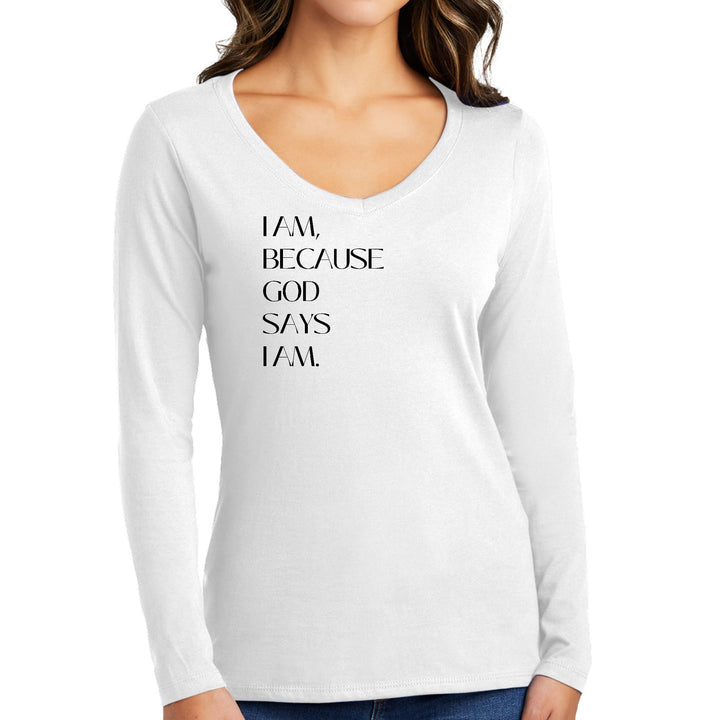 Womens Long Sleeve V-neck Graphic T-shirt Say It Soul i Am Because - Womens