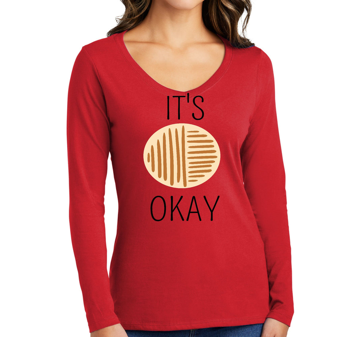 Womens Long Sleeve V-neck Graphic T-shirt Say It Soul Its Okay, - Womens