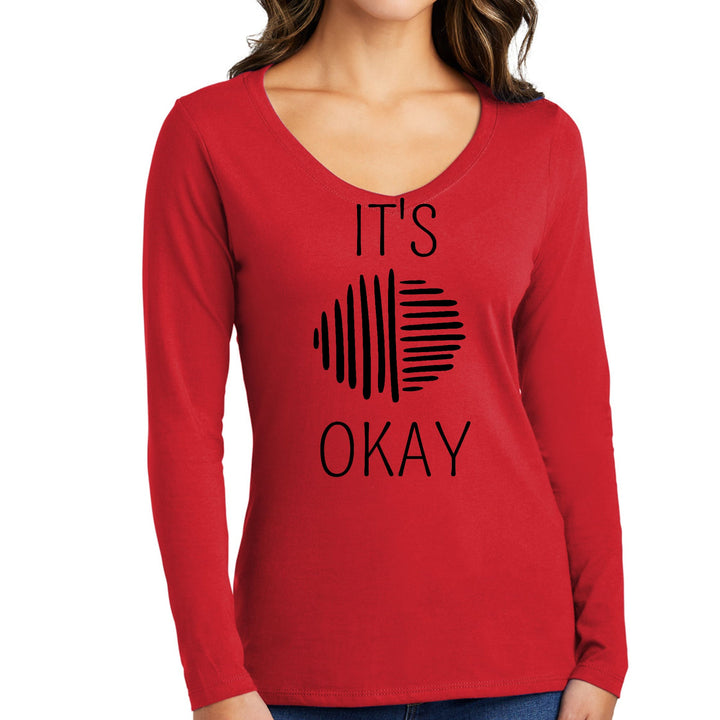 Womens Long Sleeve V-neck Graphic T-shirt Say it Soul its Okay, - Womens