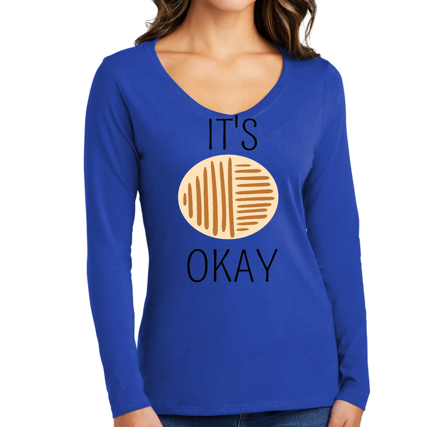 Womens Long Sleeve V-neck Graphic T-shirt Say It Soul Its Okay, - Womens