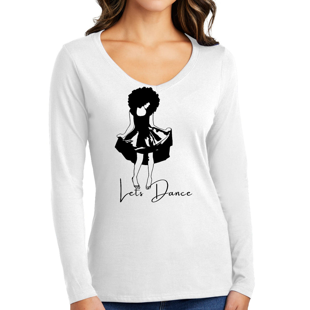 Womens Long Sleeve V-neck Graphic T-shirt Say it Soul Lets Dance - Womens