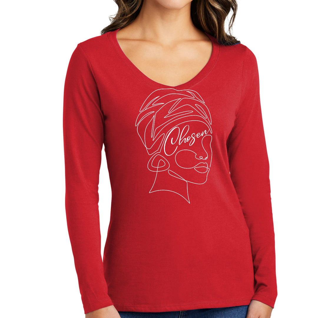 Womens Long Sleeve V-neck Graphic T-shirt - Say it Soul - Line Art - Womens