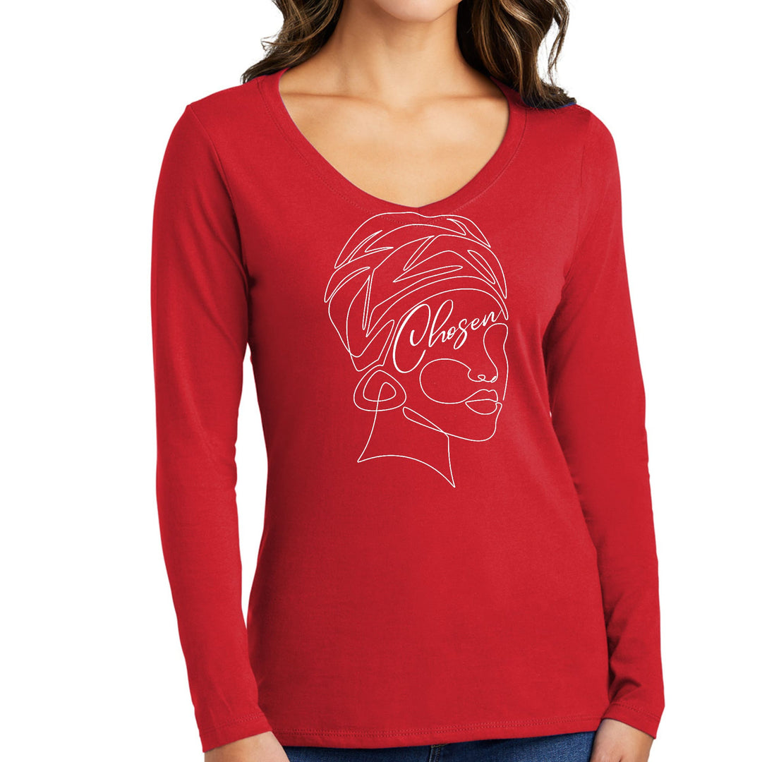 Womens Long Sleeve V-neck Graphic T-shirt Say It Soul - Line Art - Womens