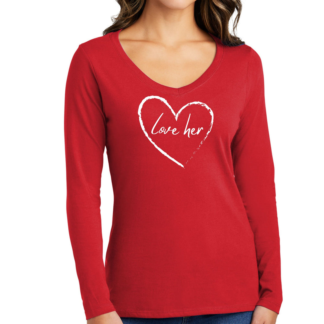 Womens Long Sleeve V-neck Graphic T-shirt Say it Soul Love Her - Womens