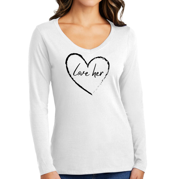 Womens Long Sleeve V-neck Graphic T-shirt Say it Soul Love Her - Womens