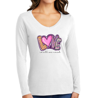 Womens Long Sleeve V - neck Graphic T - shirt Say It Soul - Love Is All