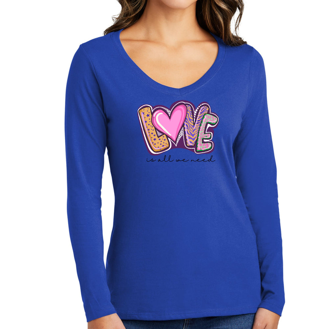 Womens Long Sleeve V-neck Graphic T-shirt Say it Soul - Love is All - Womens