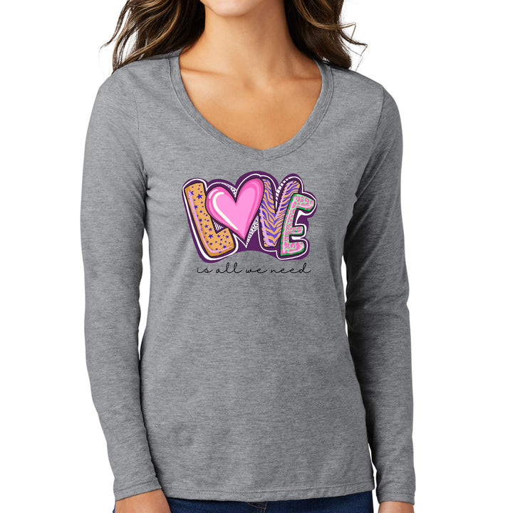 Womens Long Sleeve V-neck Graphic T-shirt Say it Soul - Love is All - Womens