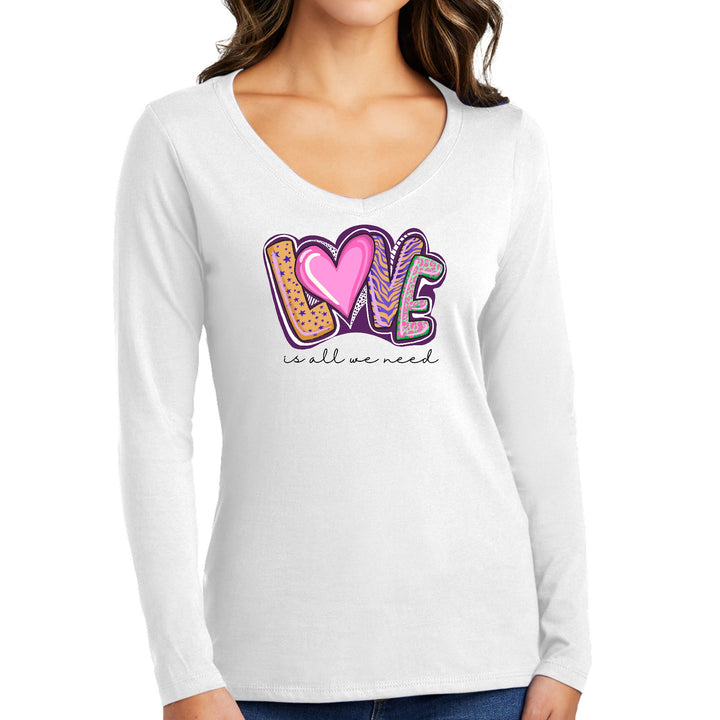 Womens Long Sleeve V-neck Graphic T-shirt Say it Soul - Love is All - Womens