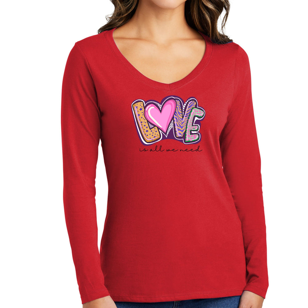 Womens Long Sleeve V-neck Graphic T-shirt Say it Soul - Love is All - Womens