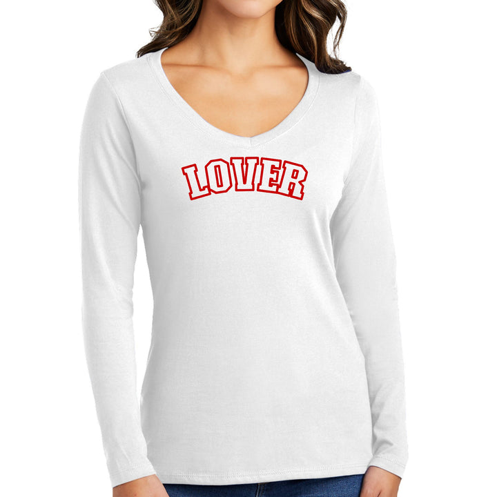 Womens Long Sleeve V-neck Graphic T-shirt - Say it Soul Lover - Red